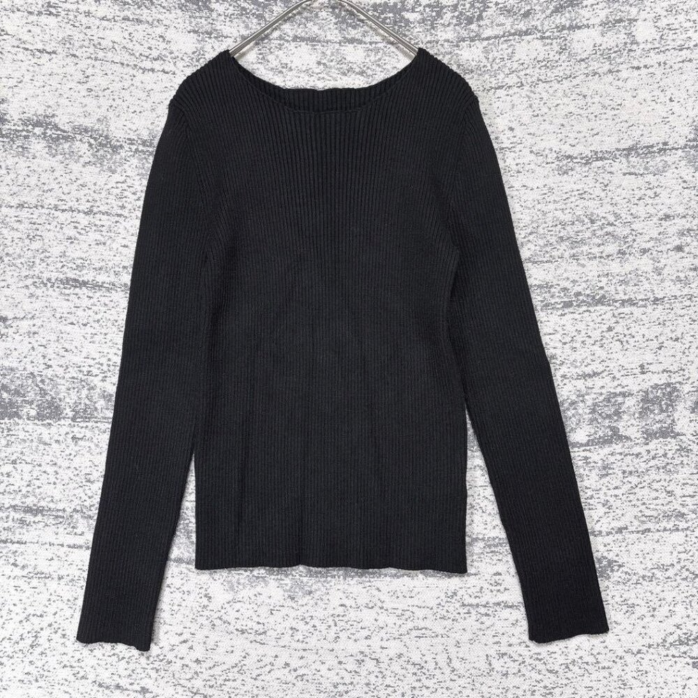 Luwoat Neck Rib Knit Pullover Long Sleeves Thick Black Size M